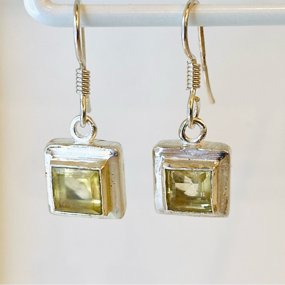 Citrine Faceted Square Sterling Silver Drop Earrings on Silver Hooks
